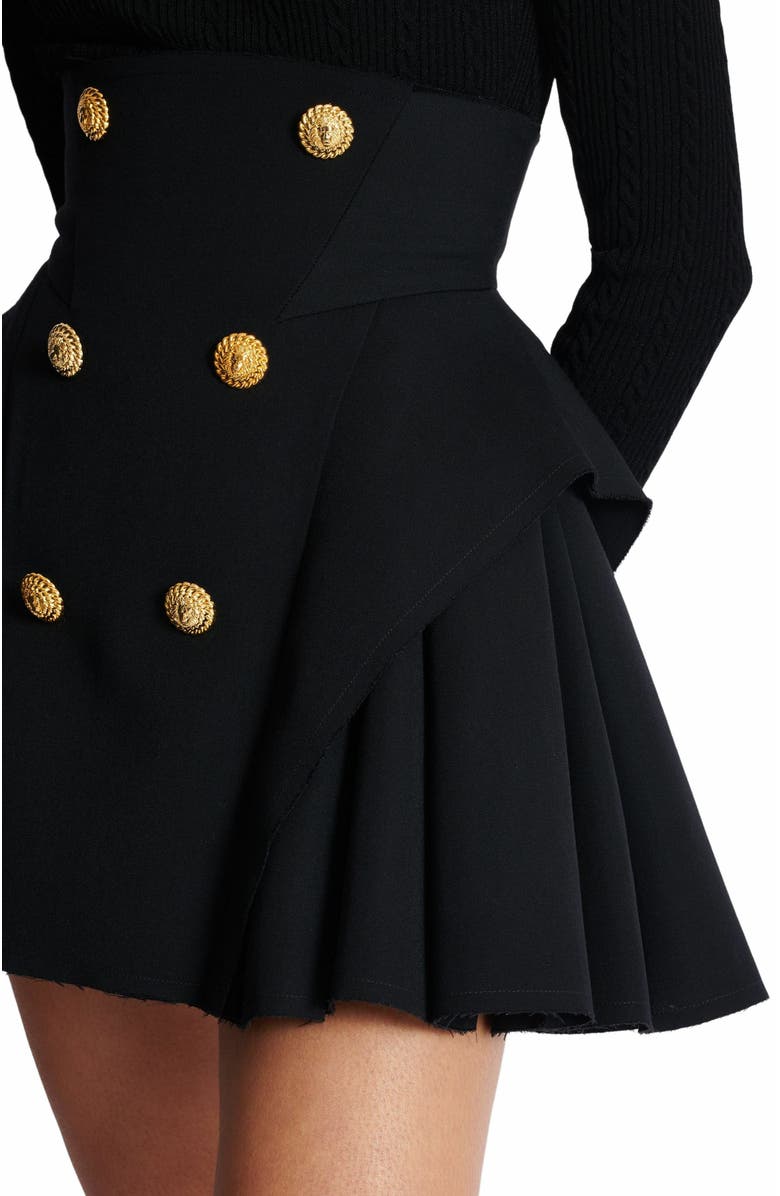 Balmain High-Waisted Grain De Poudre Skirt, Alternate, color, Black