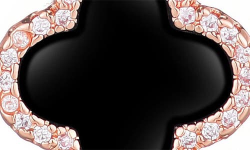 Adornia 14k Rose Gold Plated Black Halo Cz Clover Stud Earrings In Black
