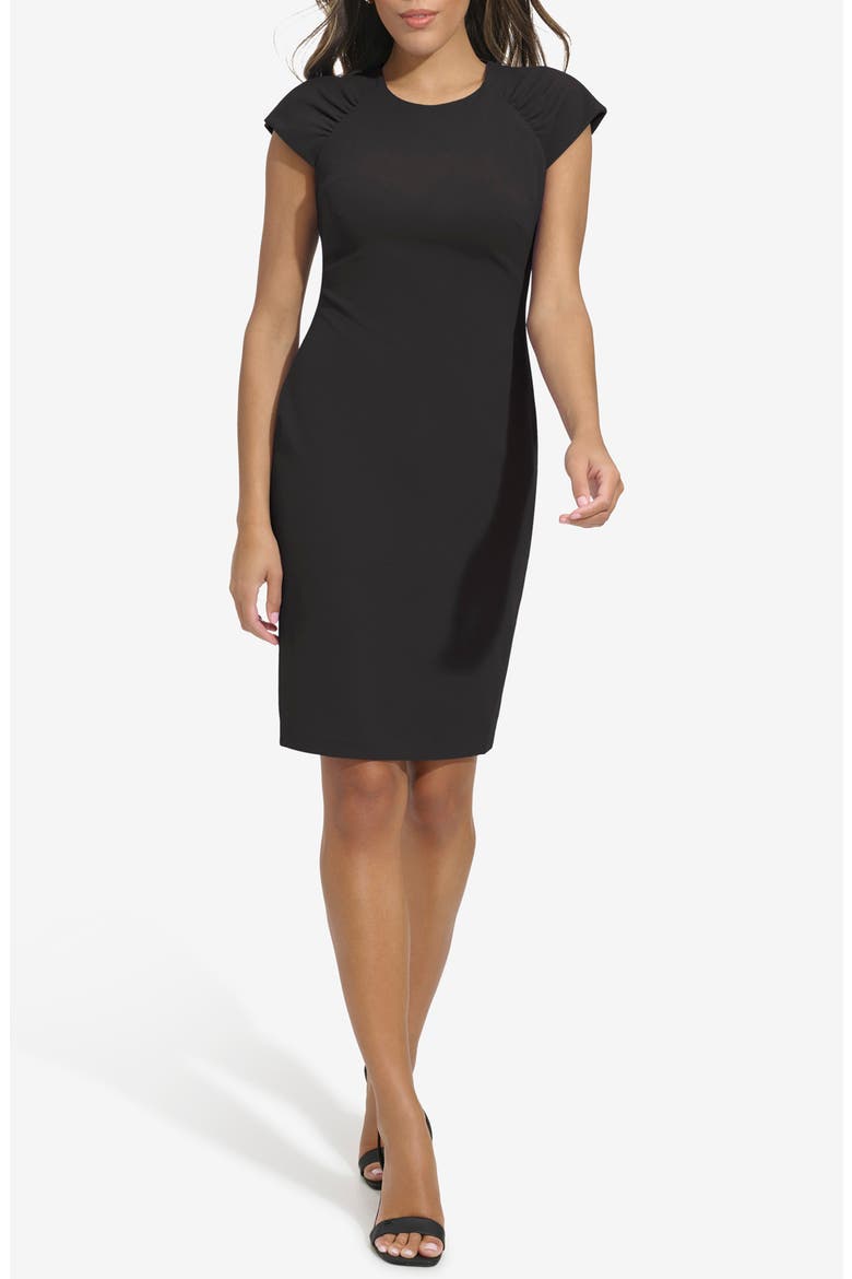 calvin klein black cap sleeve dress Calvin Klein Women's Tech Knit Short Sleeve Dress in Black Archroma