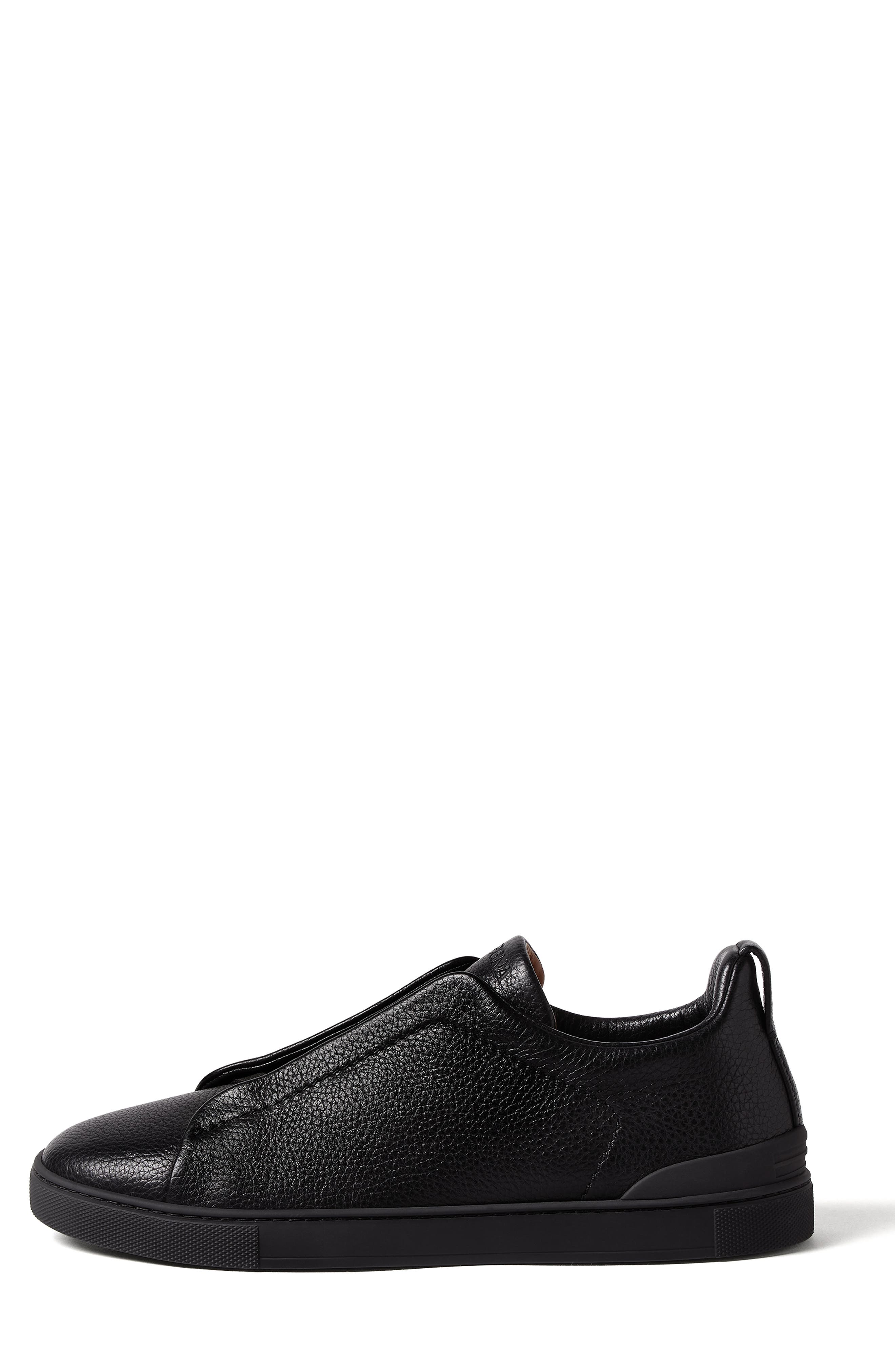 ZEGNA Triple Stitch Deerskin Leather Slip-On Sneaker, Alternate, color, Black
