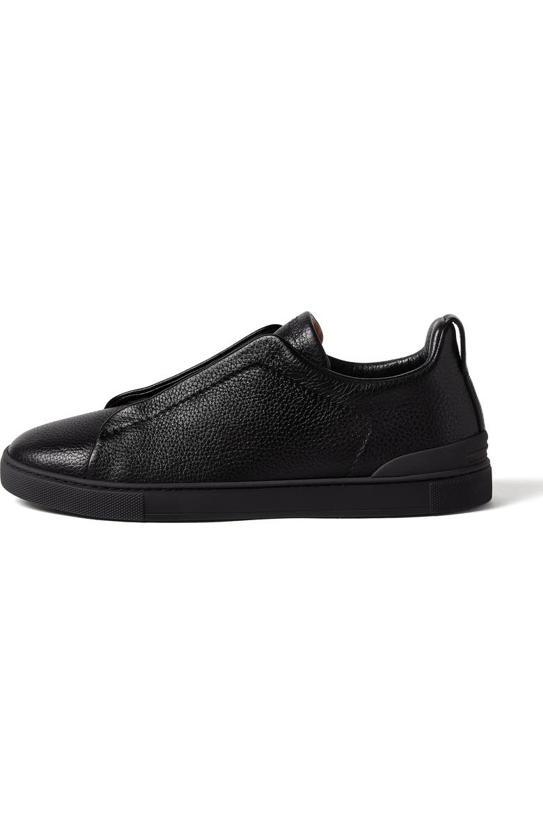 ZEGNA Triple Stitch Deerskin Leather Slip-On Sneaker, Alternate, color, Black