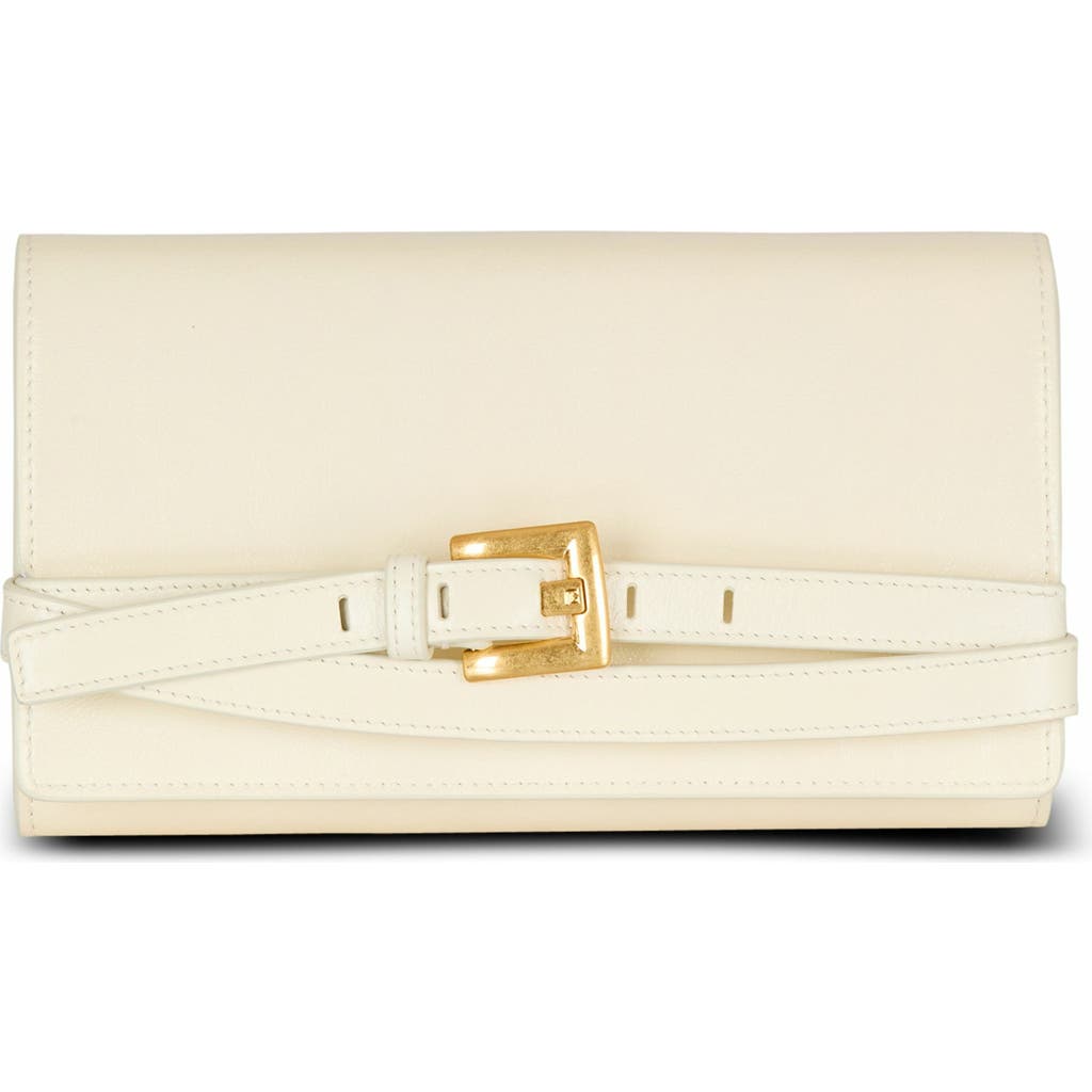 Balmain Crinkled Leather Wallet With Shuffle Chain In Sand