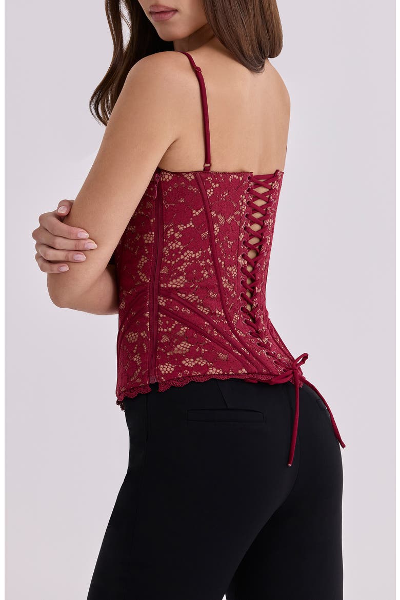 Rania Wine Lace Corset Top, Alternate, color, RED