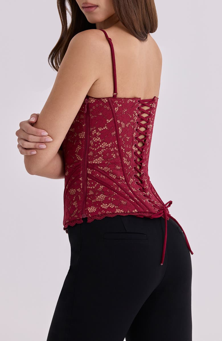 HOUSE OF CB Rania Wine Lace Corset Top, Alternate, color, Red