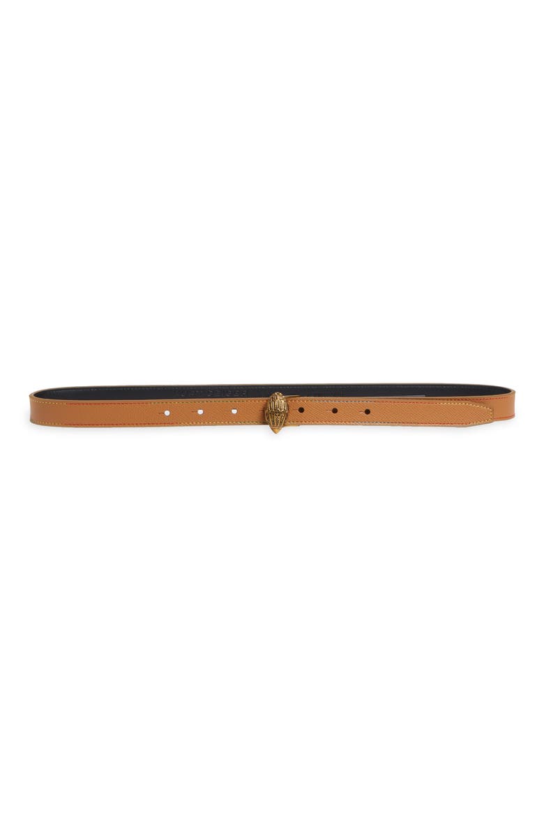Eagle Buckle Saffiano Leather Belt, Main, color, CAMEL