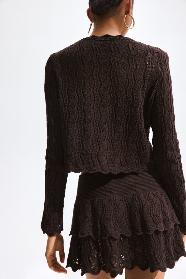 Pointelle-knit Tie-front Cardigan, Alternate, color, Dark brown