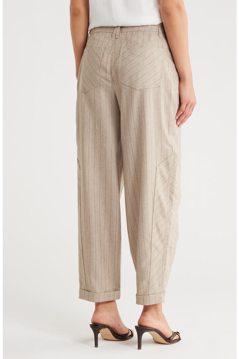 Pinstripe High Waist Cuffed Barrel Leg Pants, Alternate, color, HEATHER WALNUT/ BLACK