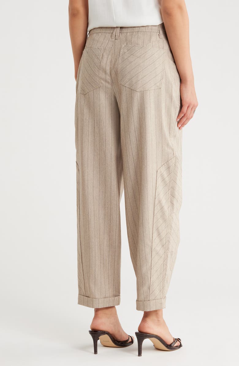 Democracy Pinstripe High Waist Cuffed Barrel Leg Pants, Alternate, color, Heather Walnut/ Black