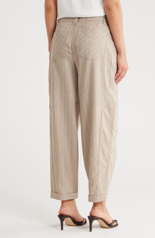 Democracy Pinstripe High Waist Cuffed Barrel Leg Pants In Brown