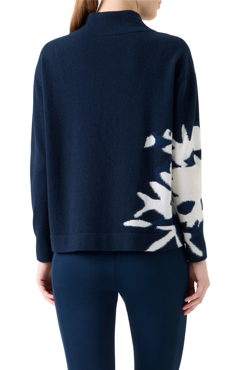 Akris Wildflower Intarsia Cashmere Mock Neck Sweater, Alternate, color, Navy-Ecru