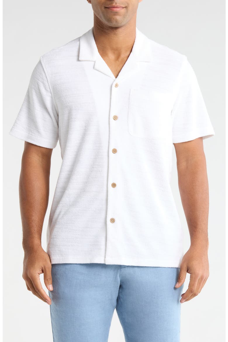 Cabana Terry Cloth Camp Shirt, Main, color, WHITE