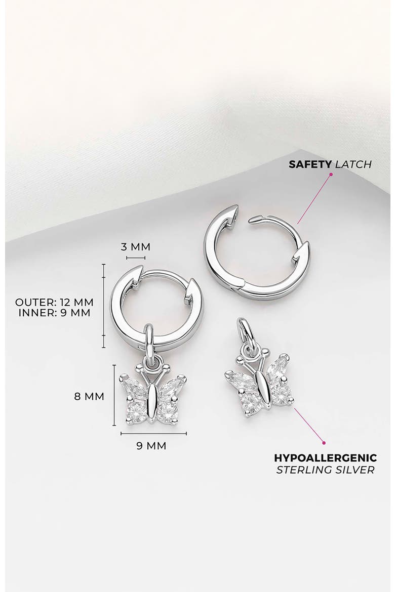 Cubic Zirconia Butterfly Dangle Hoop Earrings, Alternate, color, Silver