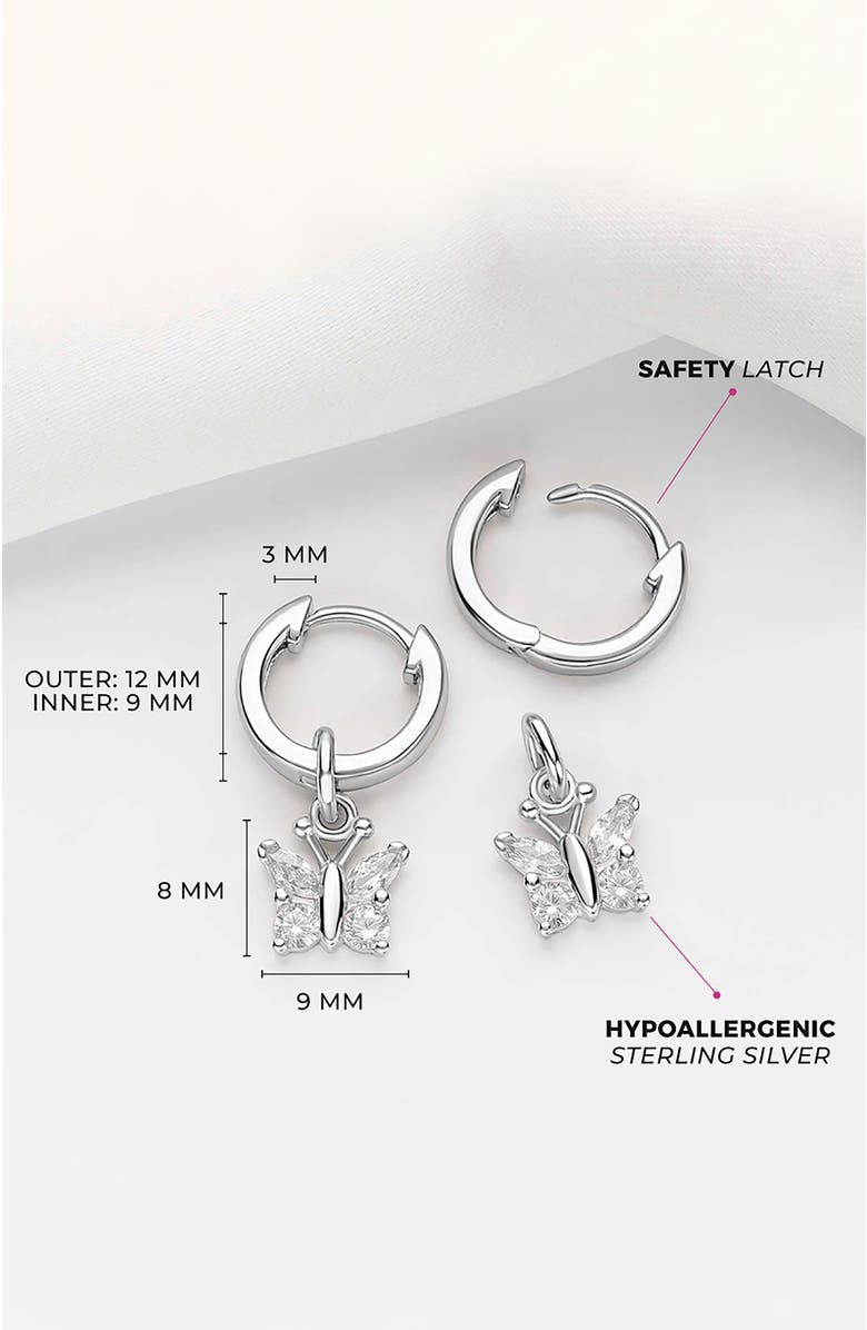 In Season Jewelry Cubic Zirconia Butterfly Dangle Hoop Earrings, Alternate, color, Silver