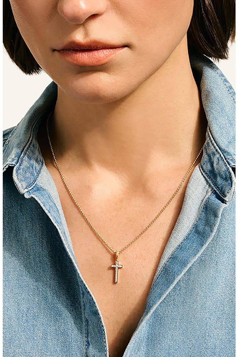 JH Essentials Cross Necklace, 14K Gold, Diamonds, Alternate, color, GOLD