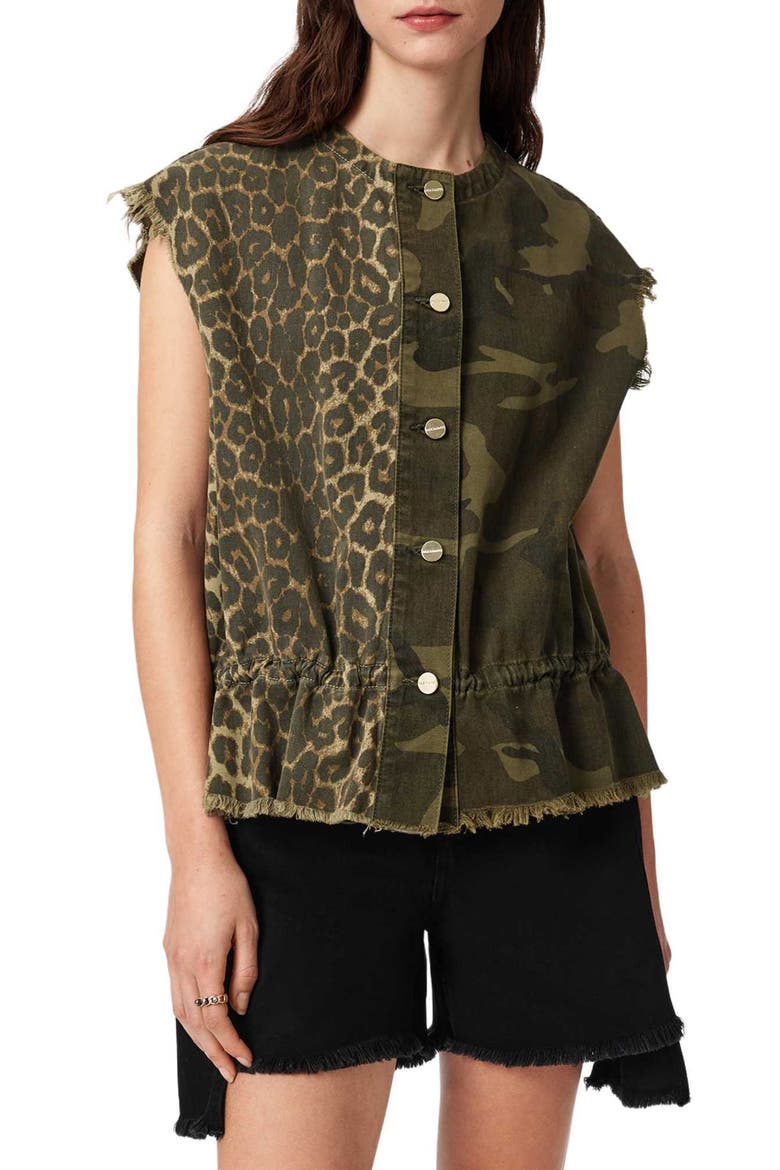 Sofi Mixed Print Cotton Vest, Main, color, CAMO LEPPO GREEN