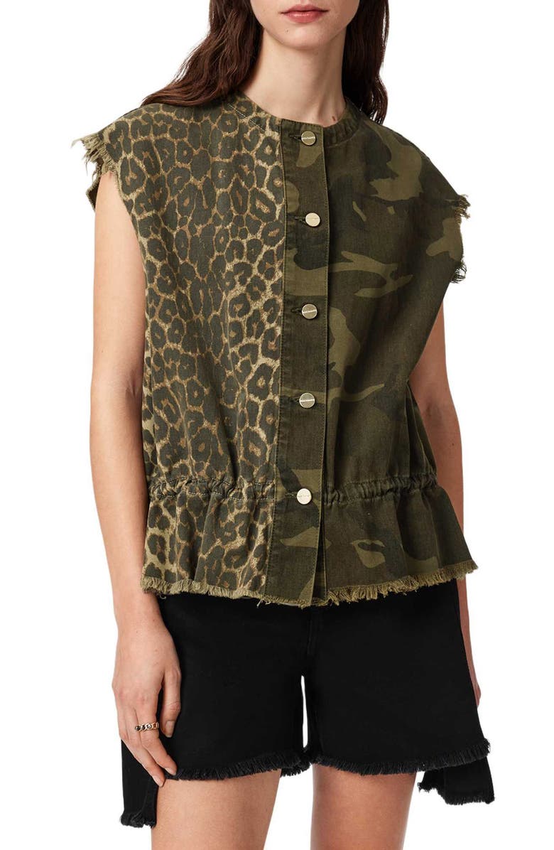 AllSaints Sofi Mixed Print Cotton Vest, Main, color, Camo Leppo Green