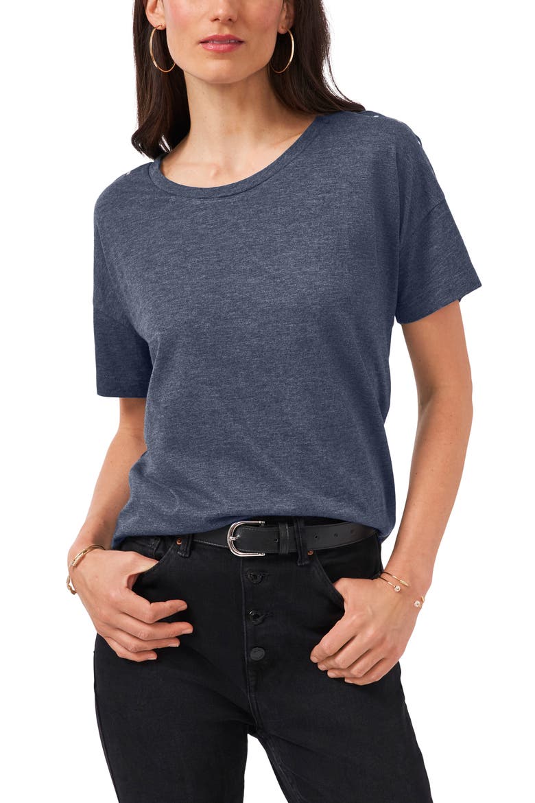 Studded Cotton Blend T-Shirt, Main, color, CAVIAR HEATHER