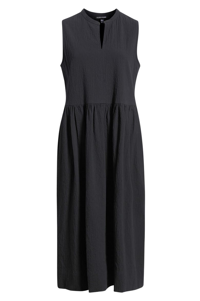 Split Neck Textured Stretch Cotton Dress, Alternate, color, BLACK