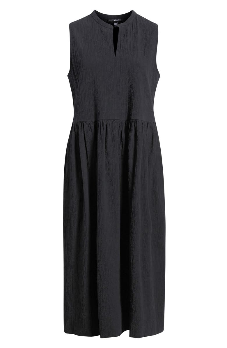 Eileen Fisher Split Neck Textured Stretch Cotton Dress, Alternate, color, 