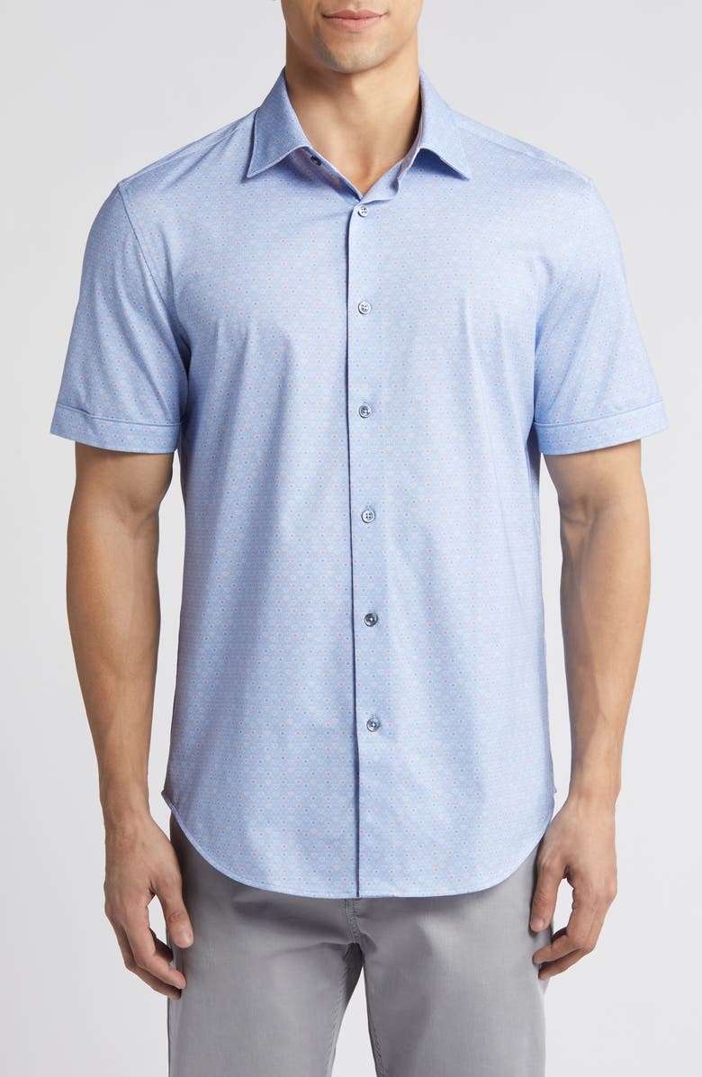Bugatchi Miles OoohCotton<sup>®</sup> Short Sleeve Button-Up Shirt, Main, color,