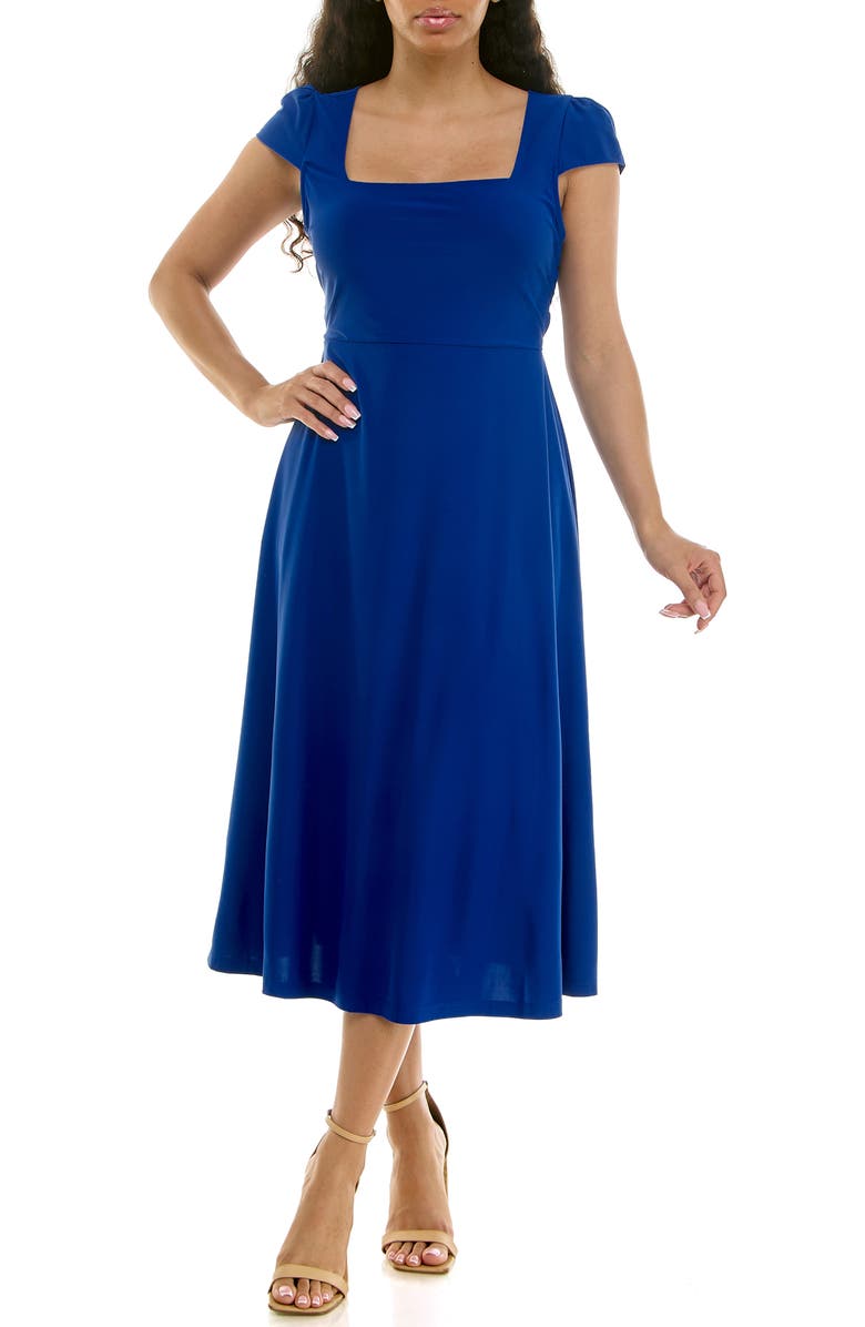 Nina Leonard Cap Sleeve Fit & Flare Dress, Main, color, High Dive