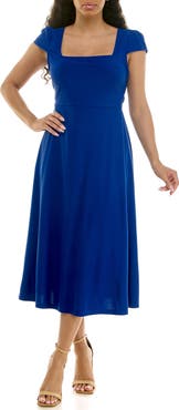 Nina Leonard Cap Sleeve Fit & Flare Dress