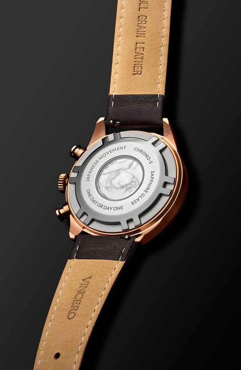 Vincero The Chrono S2 Chronograph Leather Strap Watch, 40mm, Alternate, color, Black/ Rose Gold