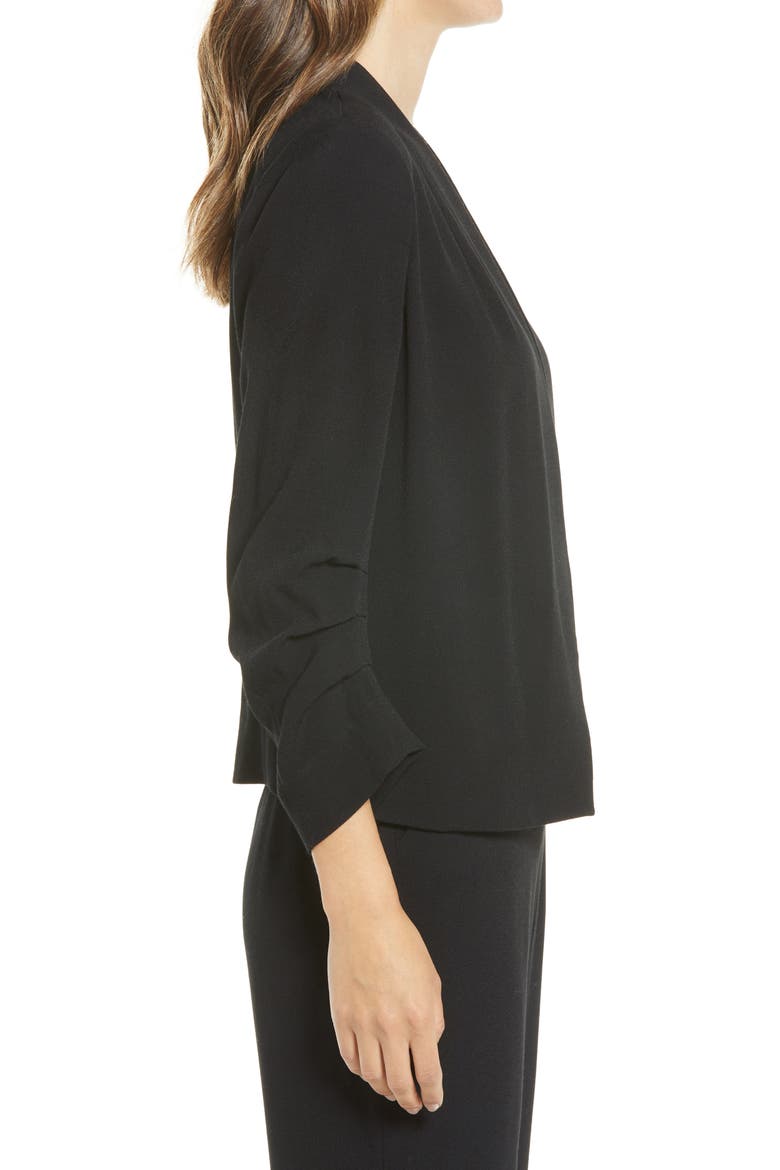 Open Ruched Sleeve Crepe Blazer, Alternate, color, BLACK