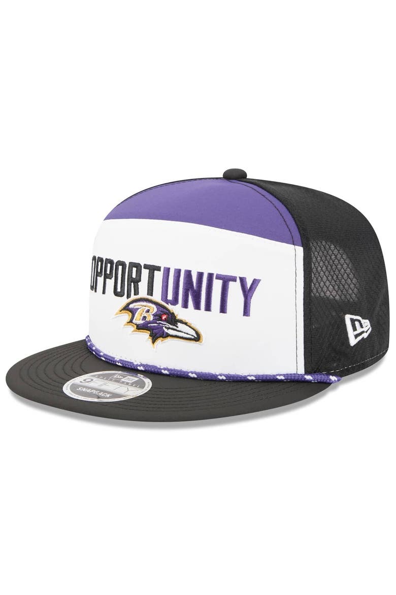 Men's New Era White/Black Baltimore Ravens 2025 Inspire Change Split Panel 9FIFTY Snapback Hat, Alternate, color, White