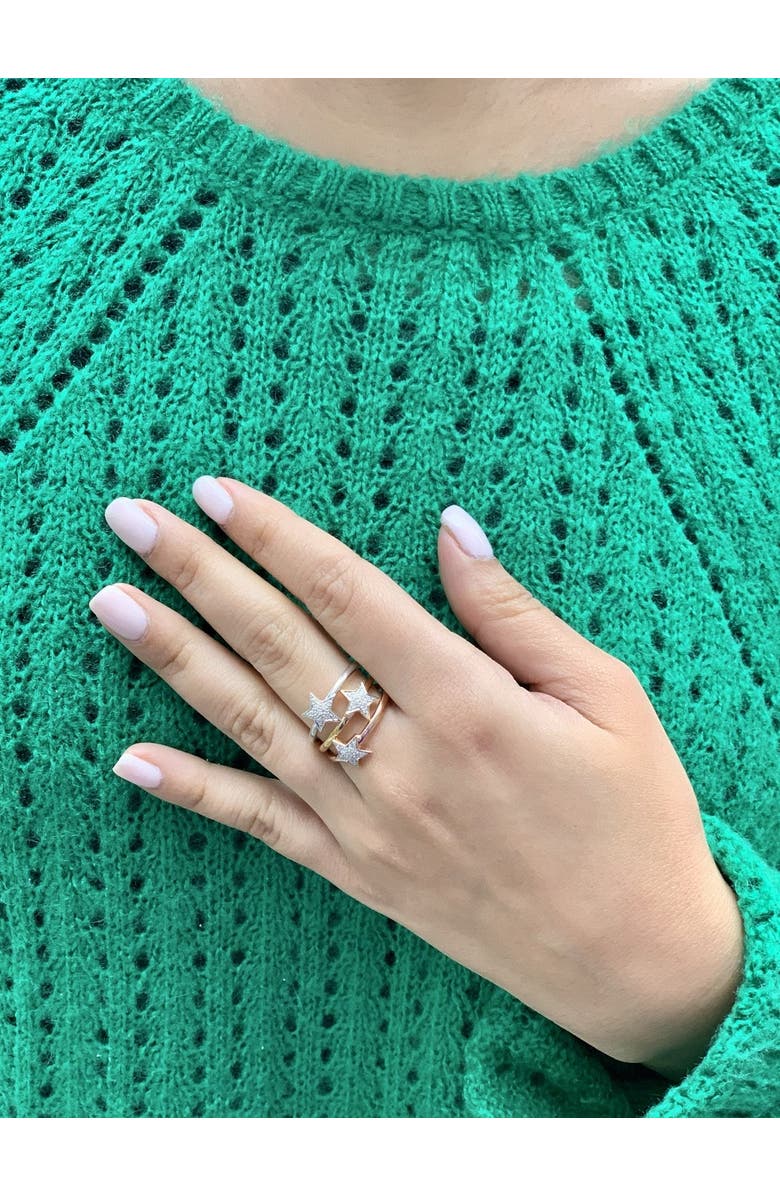 LuvMyJewelry Tri-Color (White, Yellow and Rose) Sterling Silver Dazzling Star Diamond Ring, Alternate, color, 