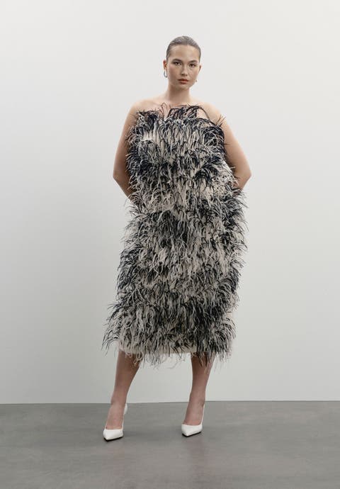 Ostrich Feather Strapless Maxi Dress (Plus)