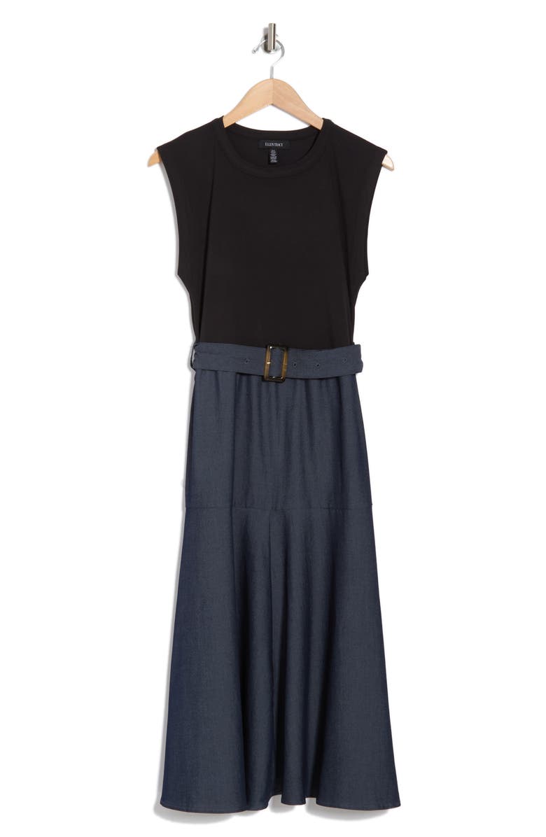 Ellen Tracy Mixed Media Midi Dress, Alternate, color, 