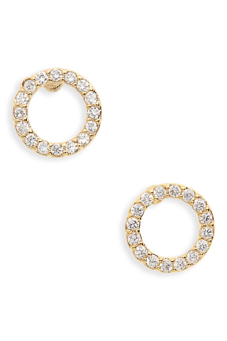 Pavé Crescent Moon Stud Earrings, Main, color, GOLD