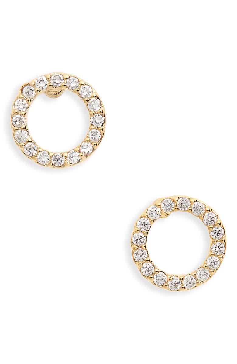 Estella Bartlett Pavé Crescent Moon Stud Earrings, Main, color, 