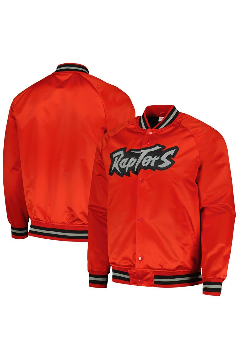Men's Mitchell & Ness Red Toronto Raptors Hardwood Classics  Throwback Wordmark Raglan Full-Snap Jacket, Main, color, Red
