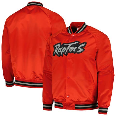 Men's Mitchell & Ness Red Toronto Raptors Hardwood Classics  Throwback Wordmark Raglan Full-Snap Jacket