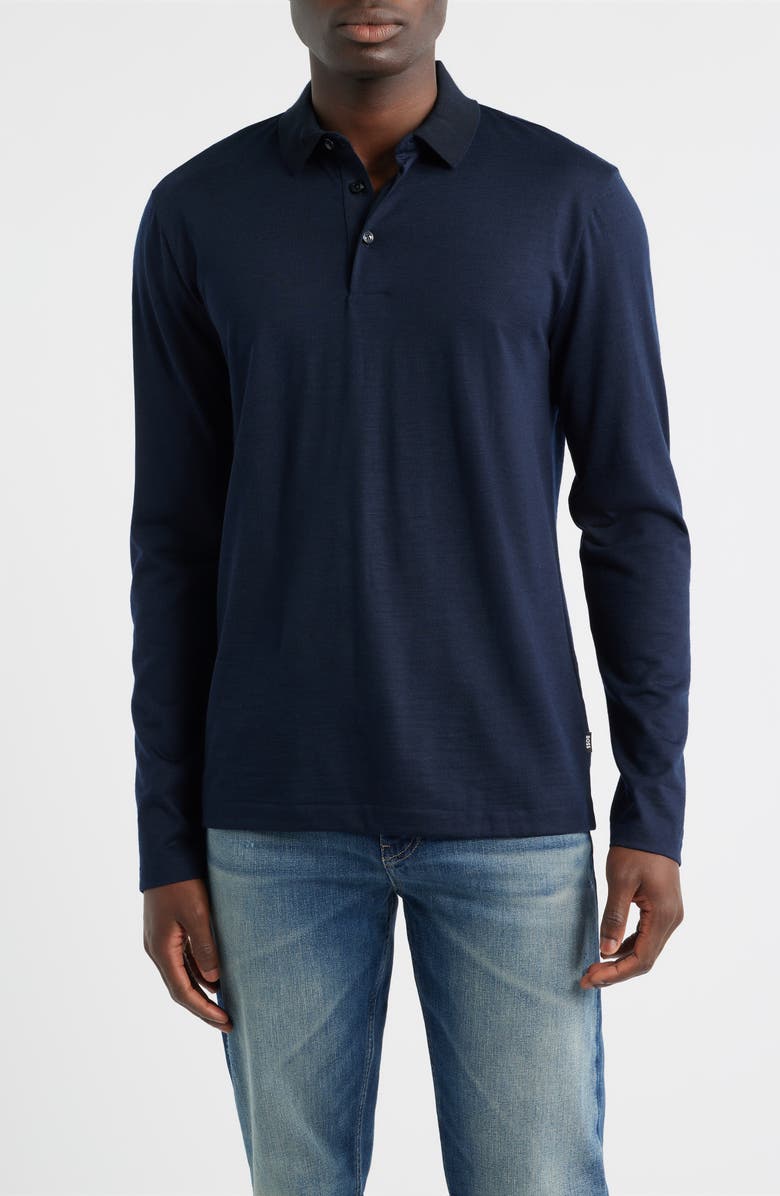 BOSS Pado 110 Long Sleeve Wool Polo, Main, color, Dark Blue