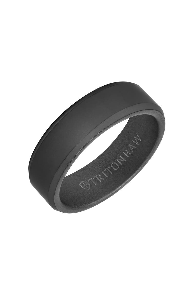 Triton 7MM Tungsten Raw Black DLC Ring with Matte Finish and Bevel Edge, Main, color, 