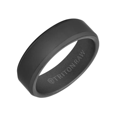 7MM Tungsten Raw Black DLC Ring with Matte Finish and Bevel Edge