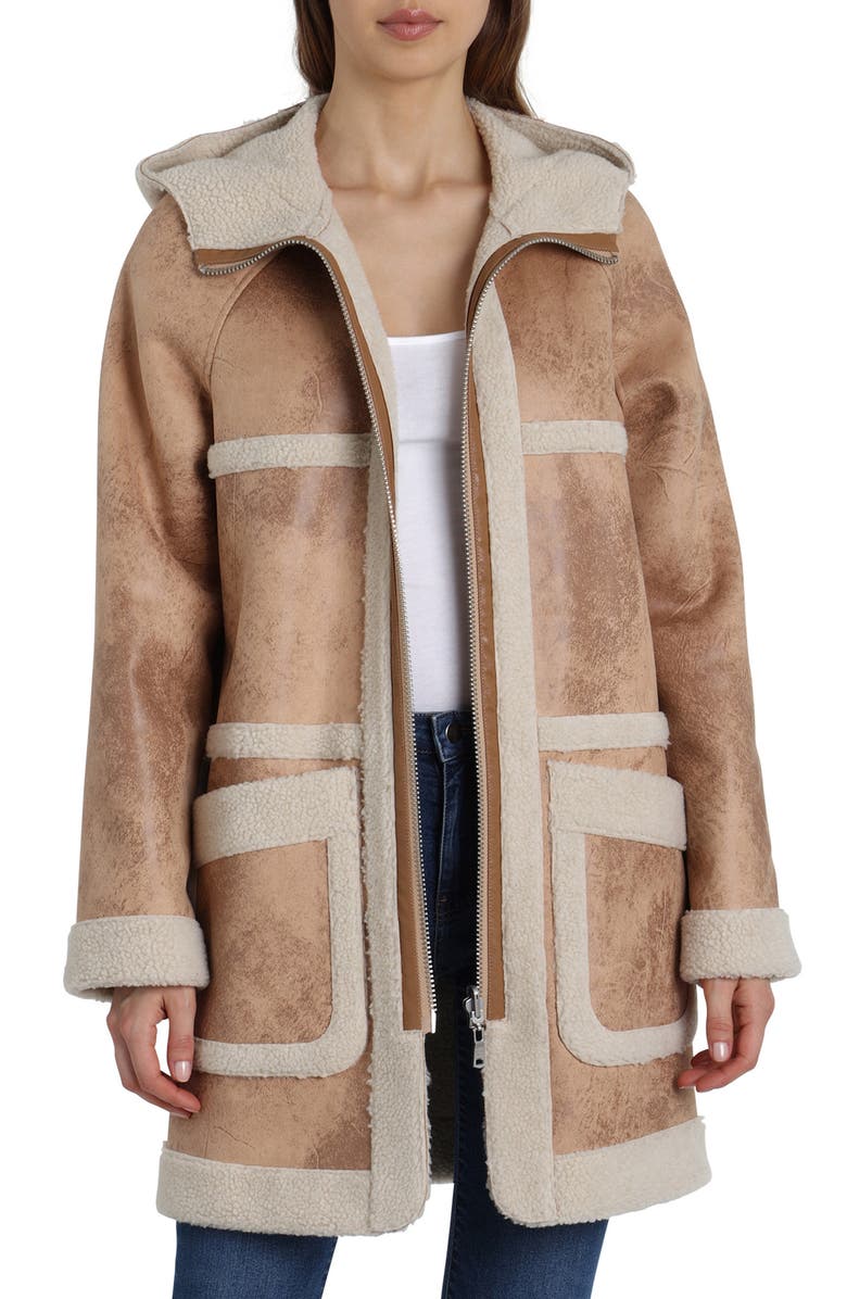 Avec Les Filles Reversible Faux Shearling Coat, Main, color, 