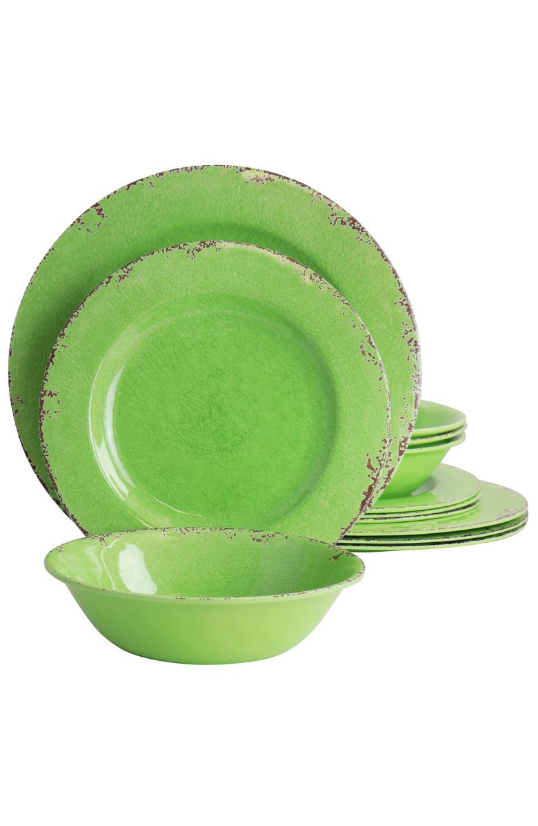 Laurie Gates California Designs Mauna 12 piece Melamine Dinnerware Set, Main, color, Crackle Green