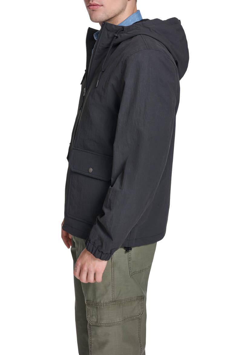 Water Resistant Hooded Nylon & Cotton Jacket, Alternate, color, BLACK