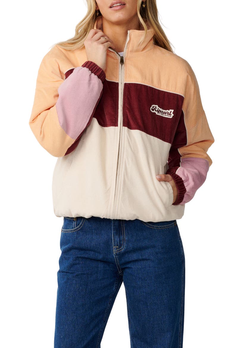 Keepsakes Colorblocked Corduroy Bomber Jacket, Main, color, BONE