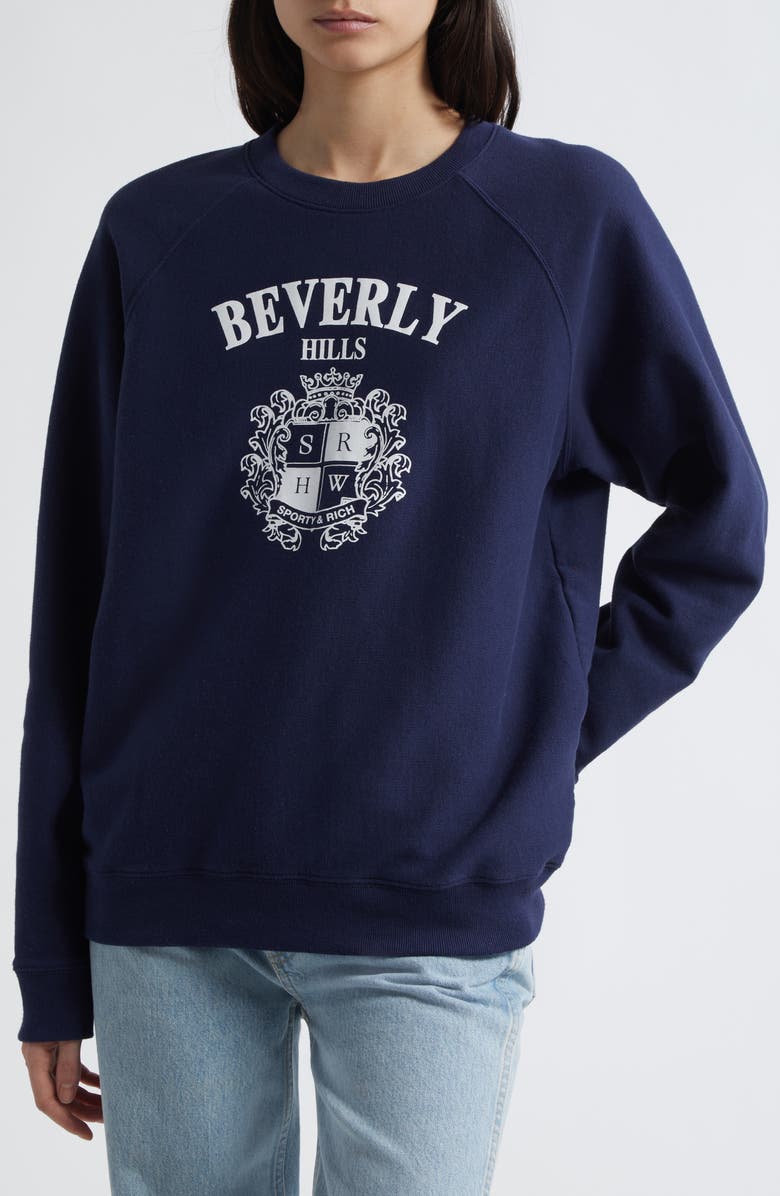 Sporty & Rich Beverly Hills Crest Graphic Sweatshirt, Alternate, color,