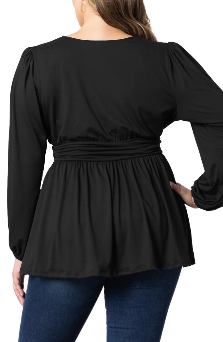 Kiyonna Leah Gathered Top, Alternate, color, Black Noir
