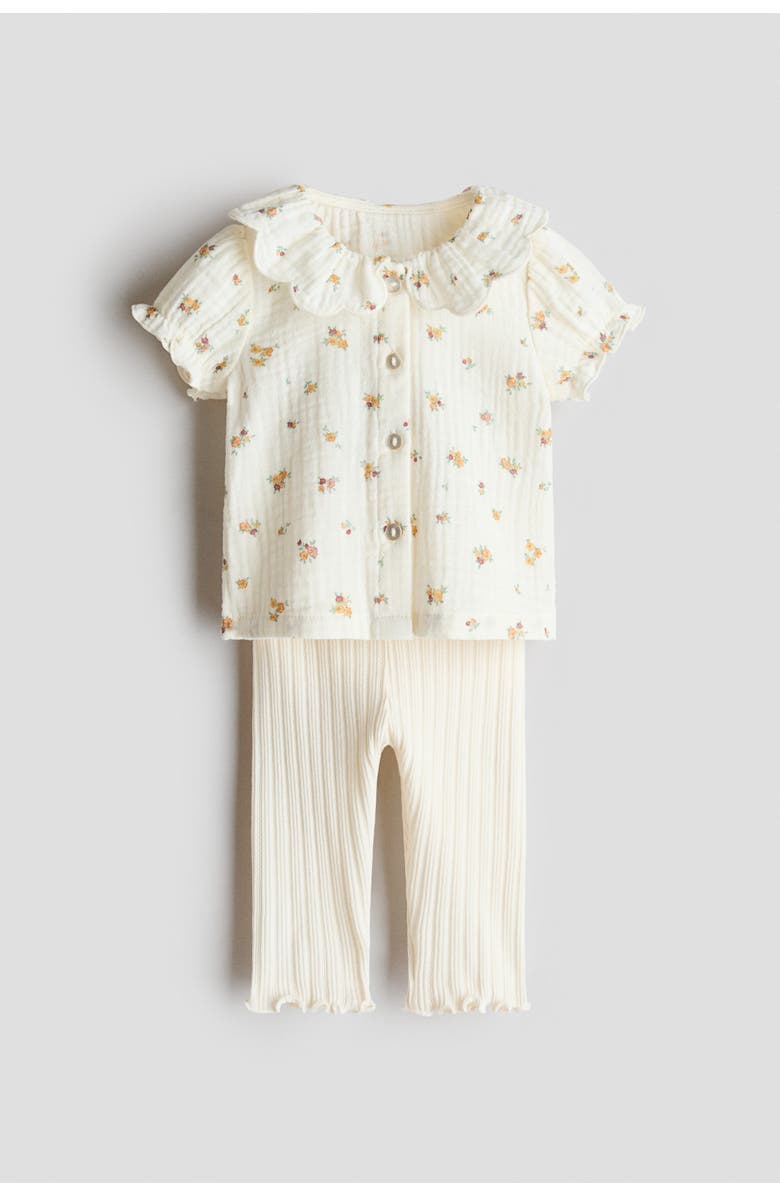 H&M 2-piece Blouse And Leggings Set, Main, color, Cream/Floral