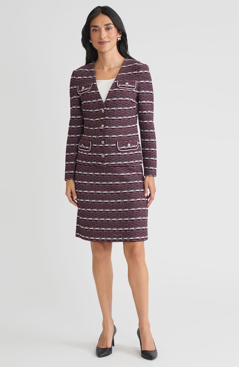 Ming Wang Tailored Multi-Stitch Jacquard Knit jacket, Alternate, color, Midnight Violet/Lunar Rock