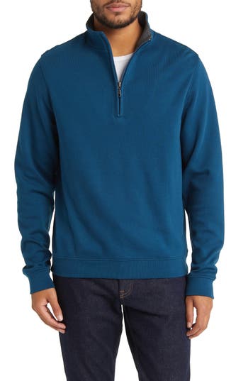 Scott Barber Pima Cotton Interlock Quarter Zip Pullover In Blue