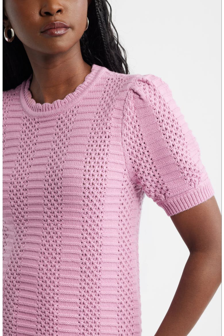 Mixed Stitch Short Sleeve Pima Cotton & Merino Wool Sweater, Alternate, color, PURPLE VICTORIA