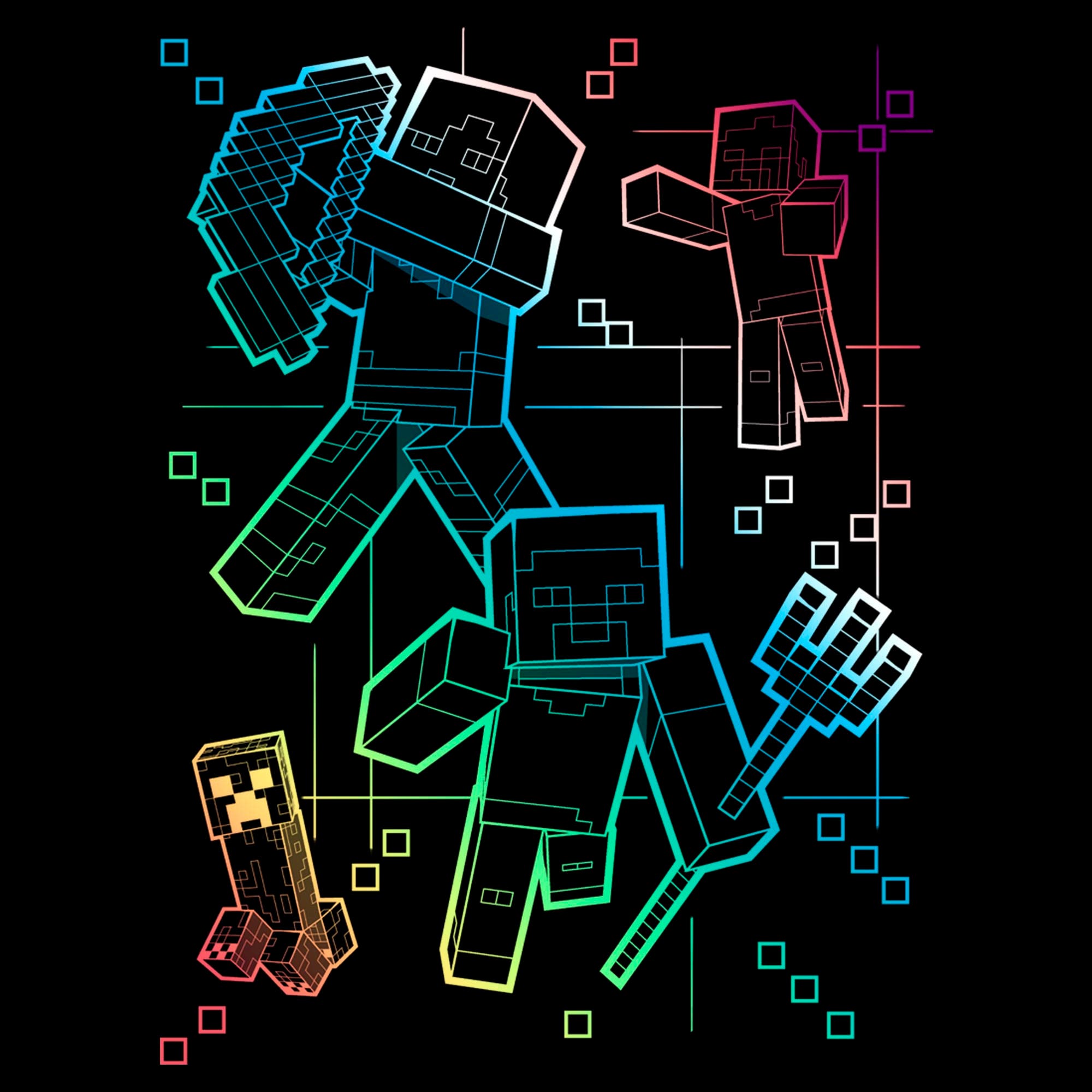 MINECRAFT Men's Rainbow Characters Lines Short Sleeve Graphic T-shirt ...